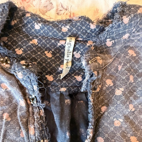 Magnolia Pearl Vintage Cotton Blouse - OS - Gray with Pink - Like New - Picture 2 of 5